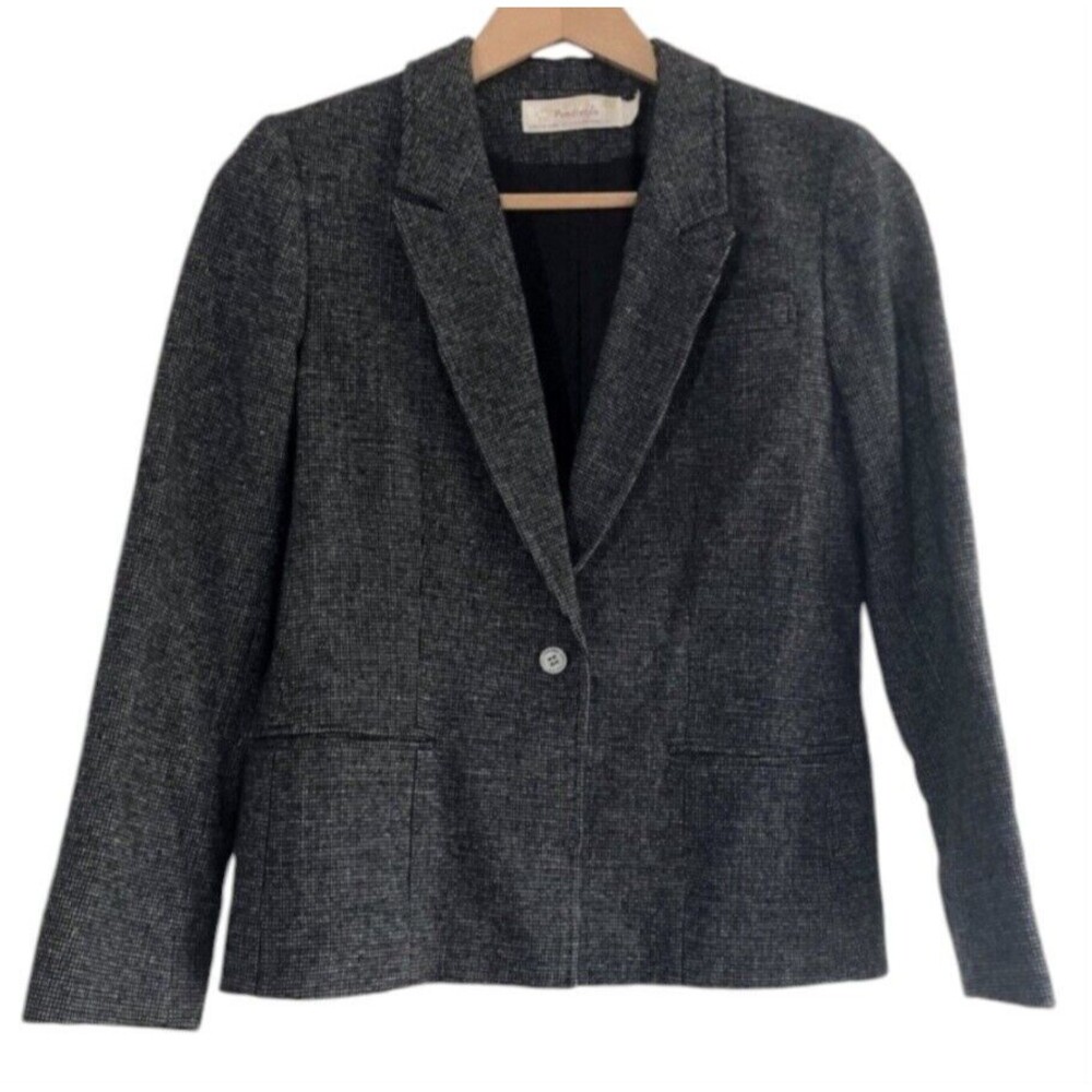 Vintage Pendleton Womens 10 Blazer 100% Virgin Wool Black White Button Made USA